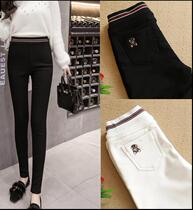 Korean casual leggings womens outer spring and autumn elastic waist plus velvet elastic high waist thin black leggings trousers