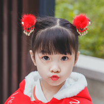 Childrens New Year red Tang suit headgear girl Super fairy Chinese ancient hair accessories baby butterfly tassel Hanfu hairclip