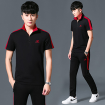 Summer leisure suit mens 2020 new loose black fashion short-sleeved pure cotton trend boys sports suit