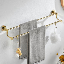 Full copper towel rack gold perforated toilet towel rod with hook Nordic minimalist light lavish single pole double pole