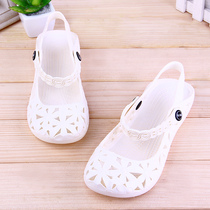 Pull back plastic sandals Womens summer white flat bottom wear soft bottom hole shoes Non-slip wear Baotou nurse shoes