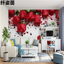  TV background wall Romantic and warm red rose petals wedding room bedroom bedside background wallpaper large mural wallpaper