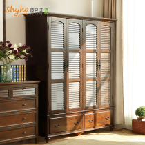 Hee American all solid wood can be customized large wardrobe bedroom four door wardrobe locker modern simple bedroom furniture