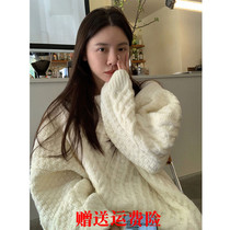 Round neck twisted soft waxy sweater womens clothing 2022 autumn and winter new retro loose thickened warm solid color top