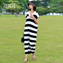 Lofan Poetry 2022 Summer New High-end Fashion Do Nt Minimalist Knit Black & White Bar V Collar Superior Sensation Dress