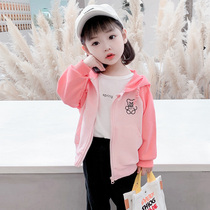 Girl hooded sweater spring 2021 new children Korean version of foreign style zipper jacket female baby casual Spring