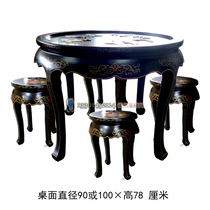 Yangzhou lacquerware neoclassical lacquer art home decoration bone stone inlaid black figures flower and bird restaurant round table stool customization