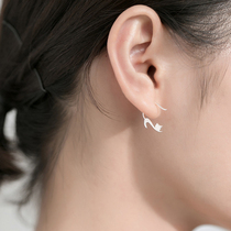 ten wei asymmetrical cute little cat ear hanging S925 silver ear ring sweet and fresh cat ears pendant female pure silver earrings