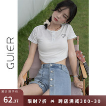 GUIER Buckle High Waist Denim Shorts Women Summer Thin loose broadleg Conspicuant A Character Hot Girl Pants