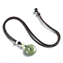 Xinjiang Hetian Jade Lake water Green buckle jade pendant men and women transfer jade pendant necklace baby children