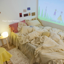 Gentle milk tea salad with the same super-fairy lotus leaf lace bedside bed dress full pure cotton four pieces South Korean girls heart bed