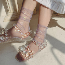 Spring and summer new pearl bright silk screen yarn socks women transparent South Korean fiberglass Sox Chains Sian Fairy Heaps Stocking Socks