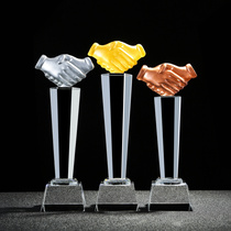 Creative Metal Crystal Handshake Trophy High Up Team Creative Creative Cooperation Enterprise Personal Award