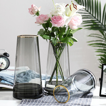 Light luxury Nordic glass vase transparent hydroponic Lily Rose rich bamboo vase living room table flower arrangement