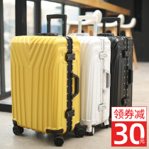 Trolley case aluminum frame suitcase strong and durable mens and womens universal wheel suitcase 24 thick password leather box 28 inch