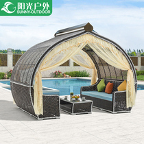 Sunshine outdoor pavilion European large peach tent Villa courtyard garden homestay woven rattan Pavilion tent