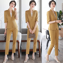  Yellow blazer womens mid-sleeve Korean version of the temperament small suit summer thin professional wear red overalls suit
