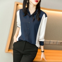 Snowspun Shirt Woman Long Sleeve 2021 New Spring Summer Loose Temperament Crash Color Design Sensation Polo Collar Shirt