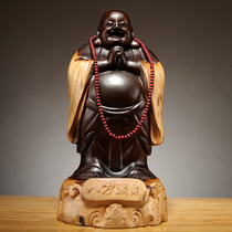 Black sandalwood carving Maitreya Buddha statue ornaments Solid wood carving Bafang laughing Buddha home Mahogany crafts gifts