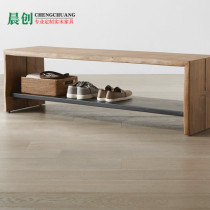 Nordic home entrance door double-layer solid wood shoe changing stool creative retro old wrought iron shoe rack door long strip shoe stool