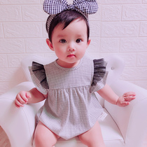Korean childrens clothing 2019 summer baby small flying sleeve jumpsuit female baby 100 day triangle bag