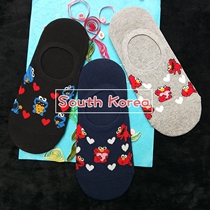South Korea Imports Sox Children Short Sox Shallow Mouth Cute Cartoon Sesame Street Cotton Socks Ship Socks Non-slip Silicone Stealth Socks