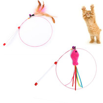 Steel wire chicken wool steel wire small fish wire mouse teasing cat sticks with bell sounding OPP for direct cat toy