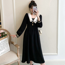 Pregnant women autumn doll collar long sleeve black dress 2021 New Hot Mom long size loose pregnancy skirt