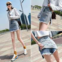Denim Half Body Dress Woman Spring Summer Short Skirt High Waist A Dress With two Ins Super Fire Skirt Pants 2021 new