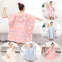 Childrens bath towel cloak bathrobe cap pullover cotton absorbent women can wear gauze special child 2021 New