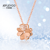 JEFLEYCO Jeffrey 18K rose gold clover diamond necklace women color gold choker platinum pendant