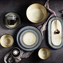 Ceramic plate dish round tableware steak plates tray set