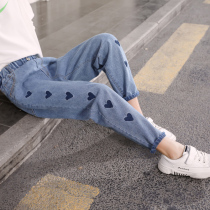 Girls spring and autumn jeans 2021 new little girl foreign fashion fashion Net red Chinese children Korean casual pants