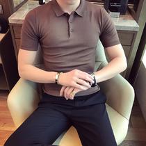 Mens short sleeve T-shirt trendy brand mens trend Korean version of slim summer new T-shirt handsome lapel POLO base shirt