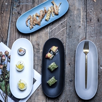 Restaurant Japanese ceramic sushi plate snack plate sashimi salmon long strip plate Nordic rectangular snack plate
