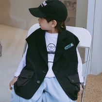 Boys vest jacket Spring and Autumn wear Foreign style 2021 new childrens autumn clothes medium and big childrens clothes