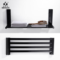Shengxue Nordic black towel rack foldable toilet rack wall-mounted bathroom towel rack free of holes