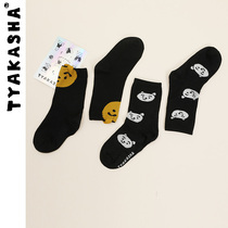 (Black and White Bear Series) Tyakashakids Takasha childrens socks illustration in tube socks