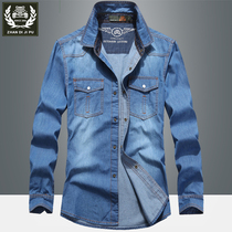 Spring Korean fashion denim shirt mens long sleeve shirt mens spring black half sleeve bull inch shirt