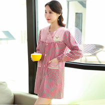 Front button cotton household Lady apron anti-fouling long sleeve adult cute work clothes Korean fashion kitchen cooking cover
