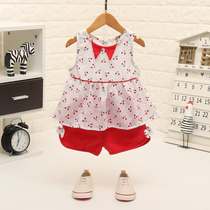 Female baby summer dress suit 0-1-3 year old girl vest shorts two sets summer Korean version female baby clothes cotton