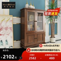 Ash Wood American country all solid wood low wine cabinet glass door short cabinet double door TV side cabinet living room storage furniture