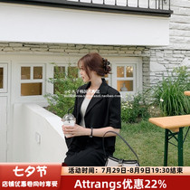 South Korea Attrangs official web 2022 June Summer womens glamorous suit collar short sleeve blouses jacket