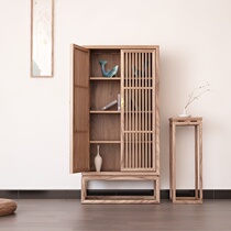 New Chinese bookcase Old elm study locker Zen solid wood with door bookshelf combination display cabinet Tea room furniture