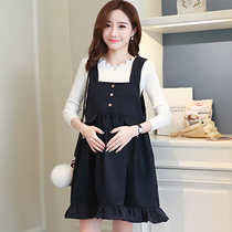 Pregnant women autumn fashion long sleeve strap skirt set 2021 New Korean version of loose hipster two-piece skirt