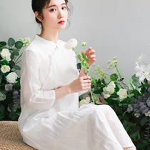 2021 new Chinese style tea suit plate buckle literary women's young improved Tang dress girl cheongsam dress spring