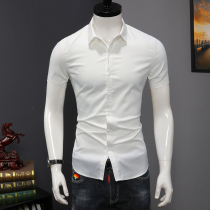  Mens short-sleeved shirt Korean version of the trend summer new small fresh solid color inch shirt slim handsome mens casual shirt