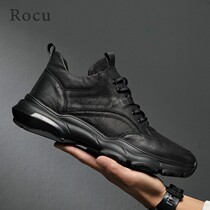Rocu Men Shoes Spring 100 Hitch Sport Casual Leather Shoes Man Genuine Leather Korean Version Trendy Shoes Mens Thick Bottom Soft Leather