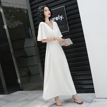 White Gown Woman 2022 New Temperament Can Normally Wear the Annual Meeting Hosted Banquet Evening Dress dress length