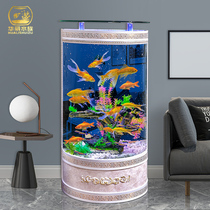 Fish tank living room large non-change water landing household semi-round small glass ecological aquarium cylindrical goldfish tank